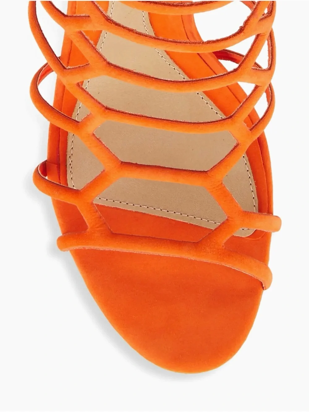 Schutz Julianna Orange Suede Gladiator Block Heels Sandals Sz 6.5